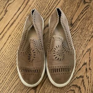Suede cut out slip on shoes.